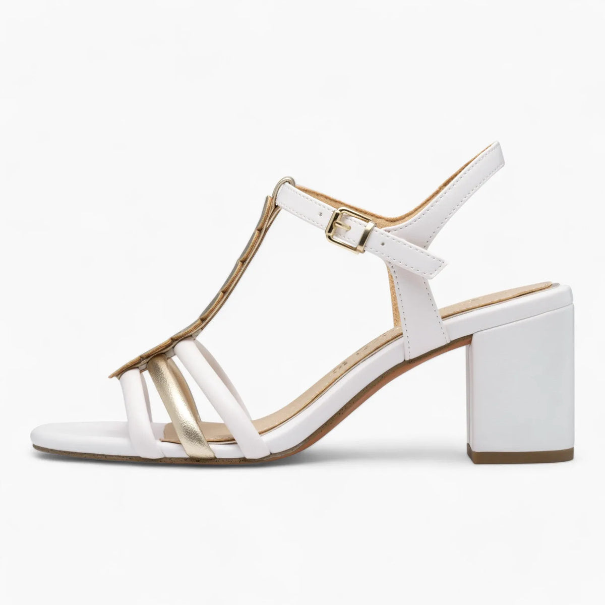 Marco Tozzi White &amp; Gold Sandal – Wedding-Ready Elegance - Leavys Shoes