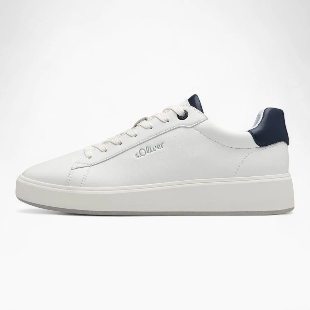 S.Oliver Men&#39;s White Trainer with Navy Detail - Leavys Shoes