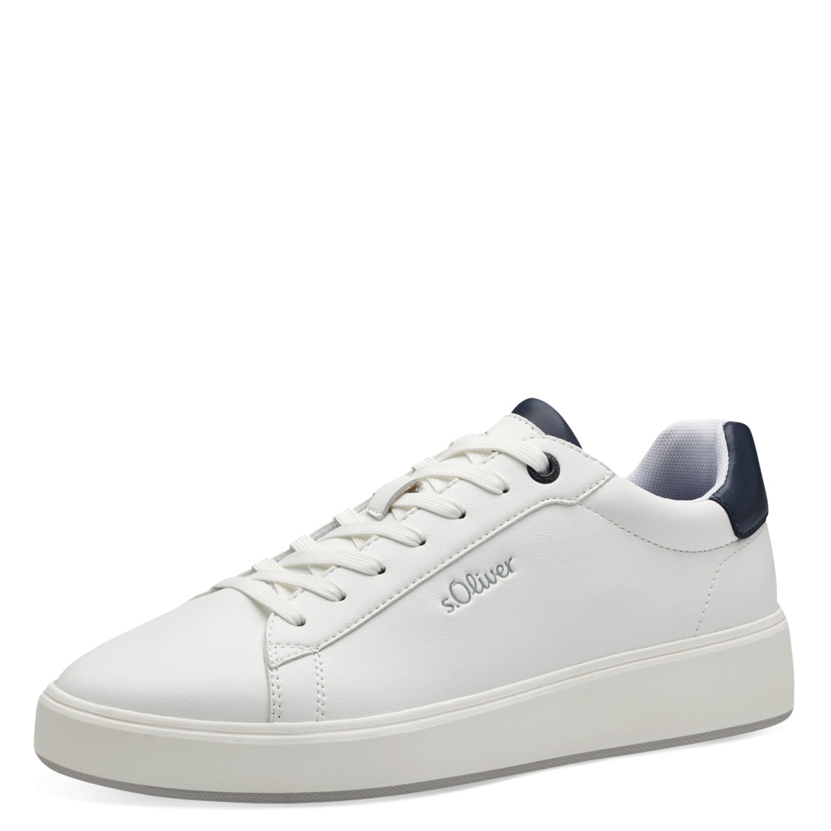 S.Oliver Men's White Trainer with Navy Detail
