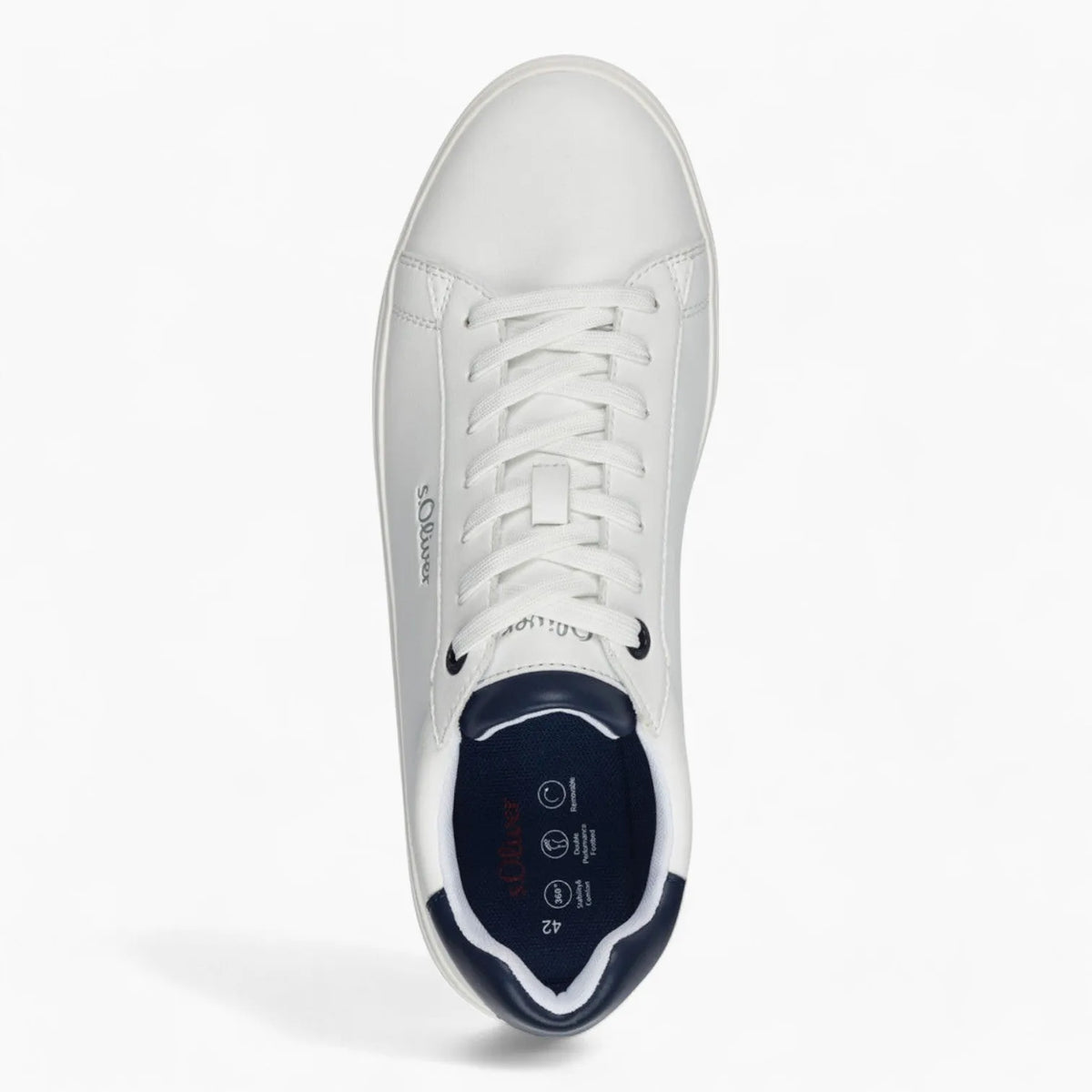 S.Oliver Men's White Trainer with Navy Detail - Leavys Shoes