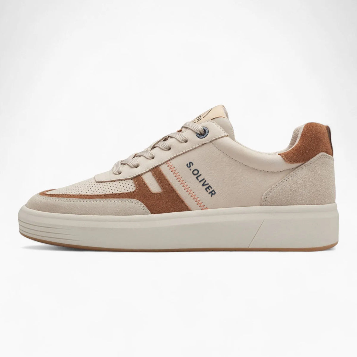 S.Oliver Men&#39;s Beige Leather Runner Shoes with Cushioned Sole - Leavys Shoes