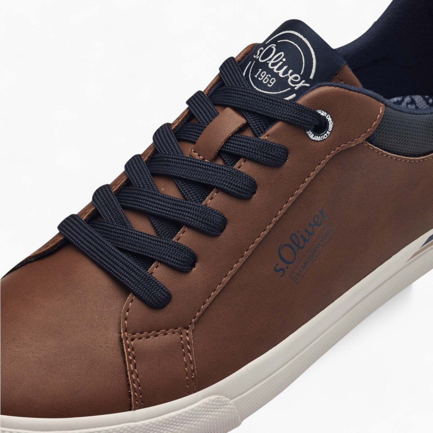 S.Oliver Brown Trainers with White Sole and Navy Details - Leavys Shoes