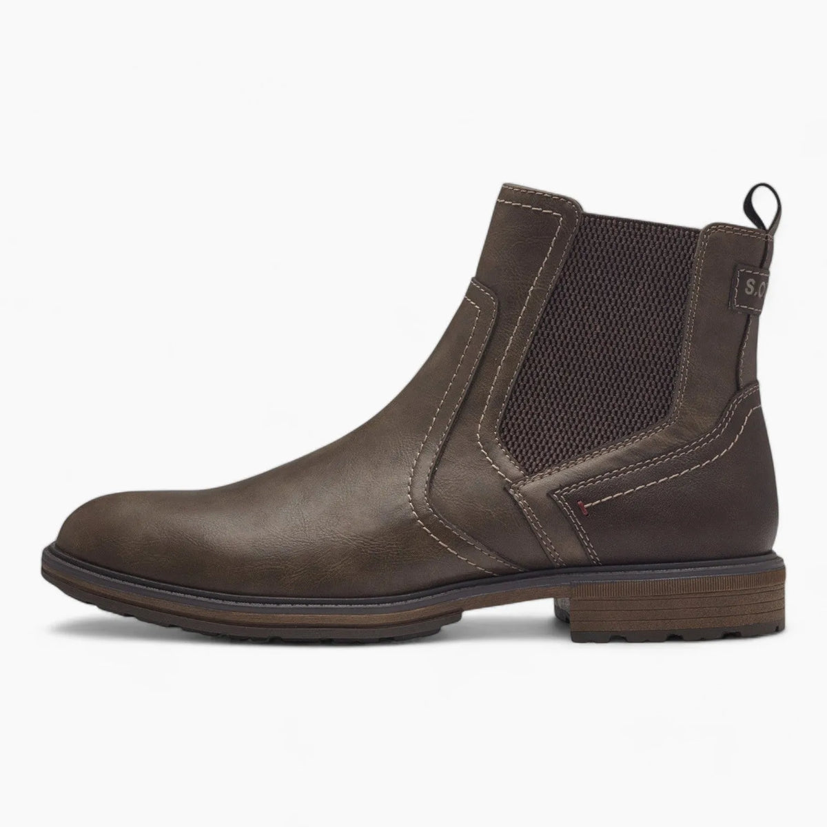 S.Oliver Men&#39;s Dark Brown Chelsea Boots with Elastic Panels - Leavys Shoes