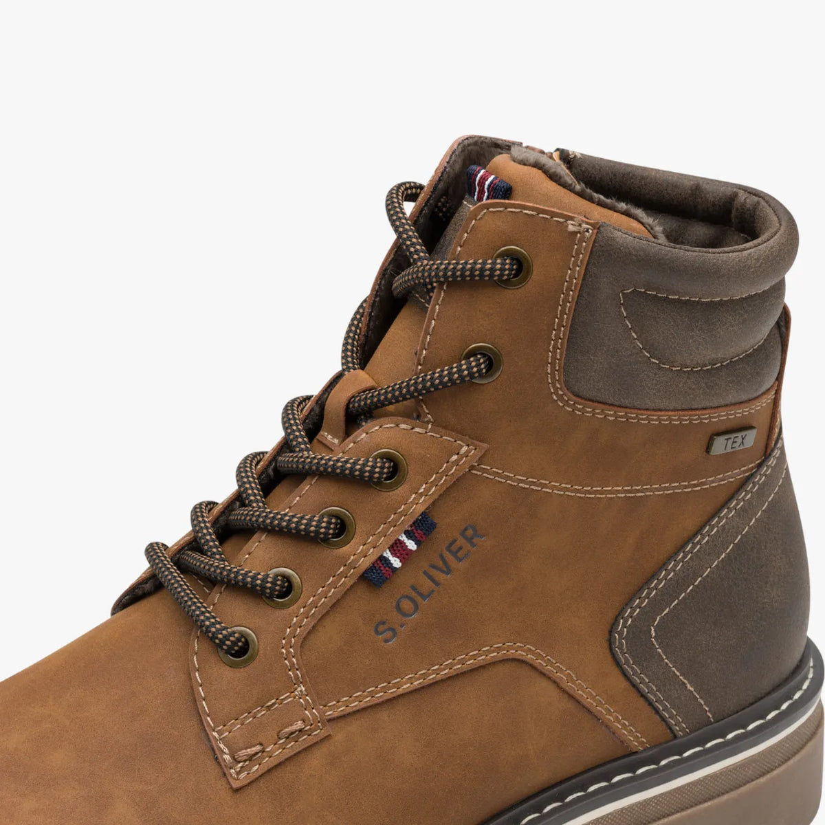 s.Oliver Cognac Vegan Tex Men’s Boots – Lace + Zip (5-16238-43) - Leavys Shoes