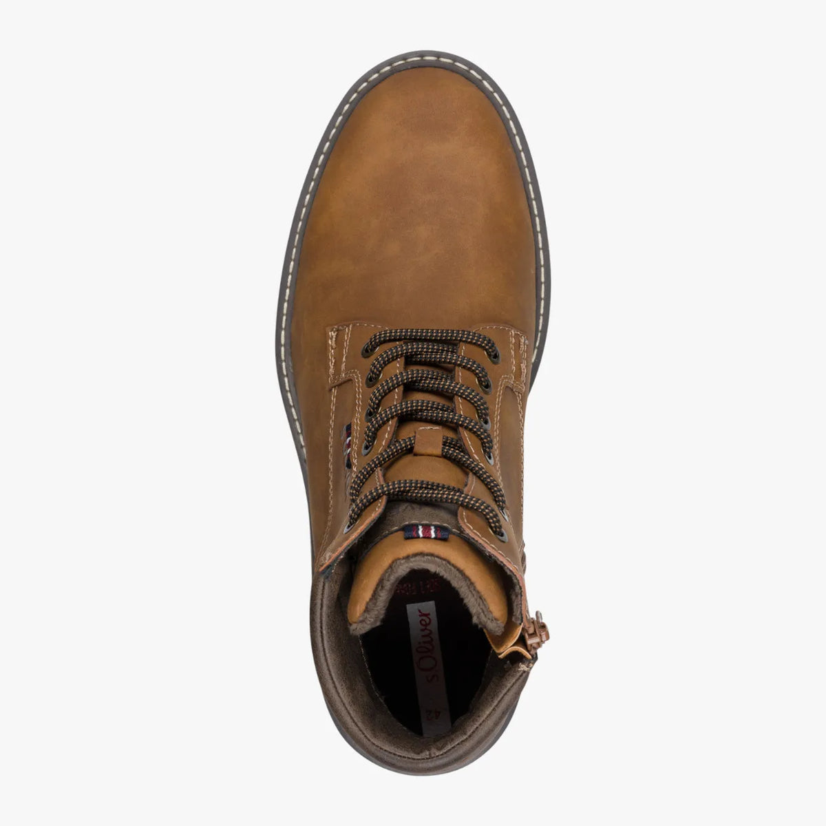 s.Oliver Cognac Vegan Tex Men’s Boots – Lace + Zip (5-16238-43) - Leavys Shoes