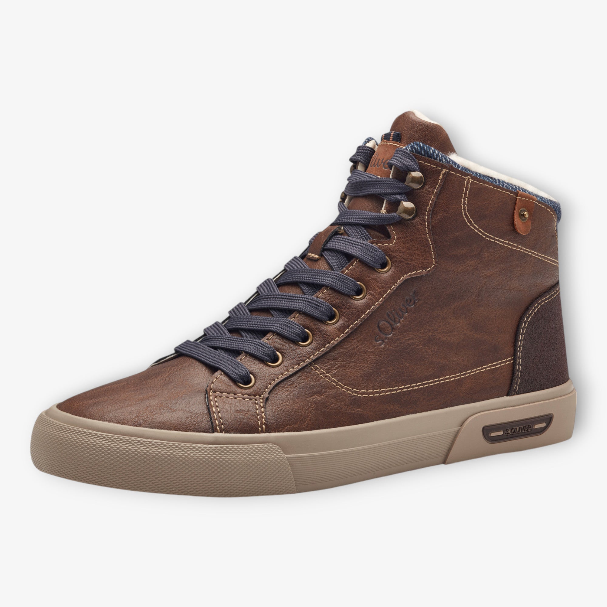 S.Oliver Men's Brown Boots with Navy Laces and Fleece Lining