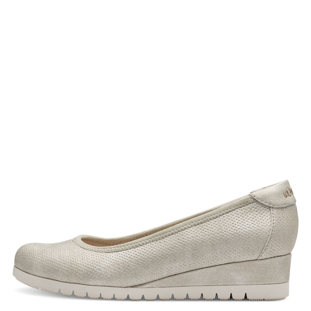 Front view of S.Oliver Beige Wedge Ballerina Pumps showcasing the rounded toe and perforated upper.