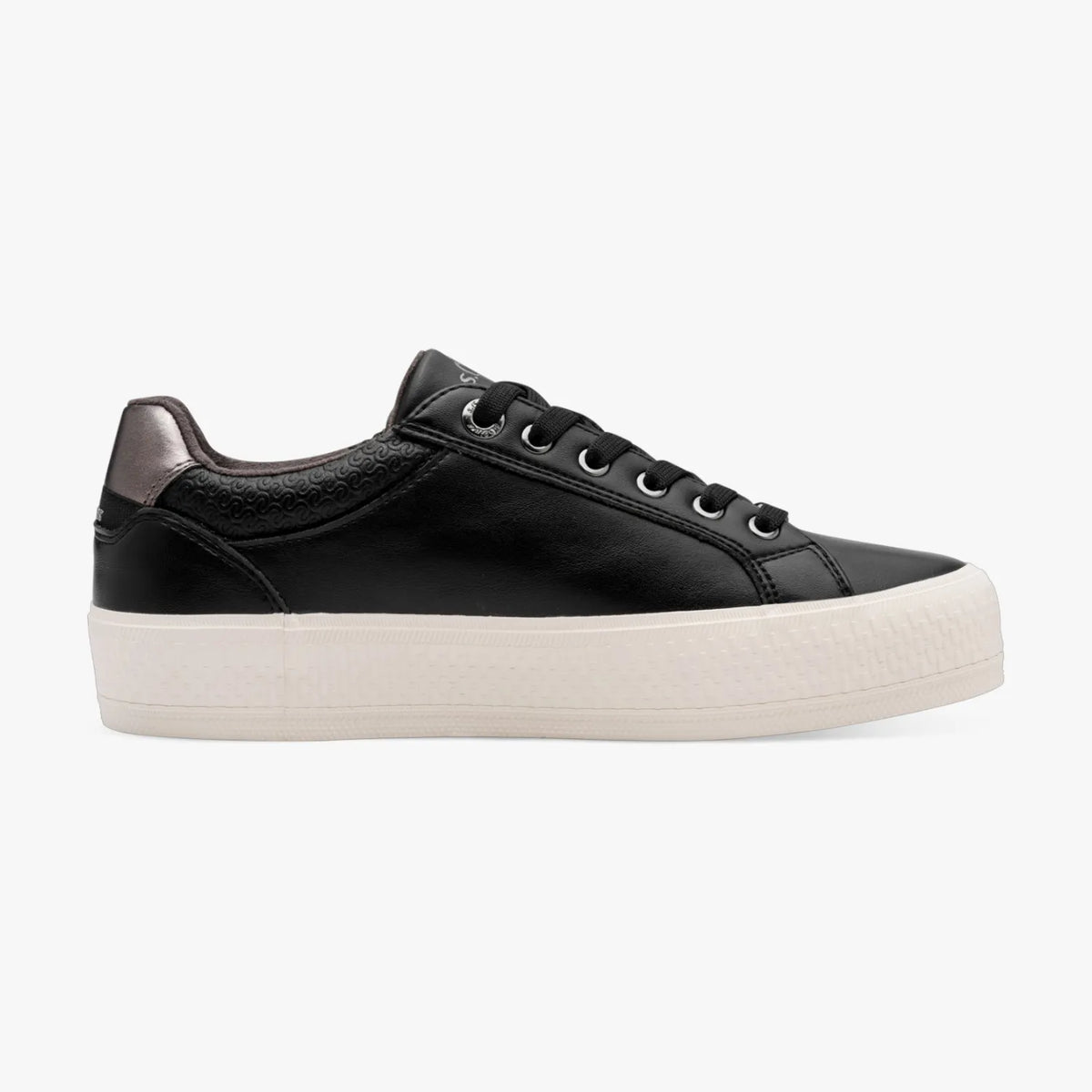 s.Oliver Black Platform Lace-Up Sneaker with Side Zip - Leavys Shoes