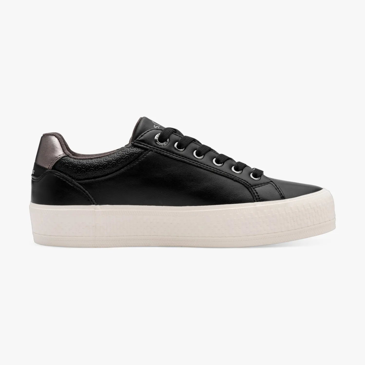 s.Oliver Black Platform Lace-Up Sneaker with Side Zip - Leavys Shoes