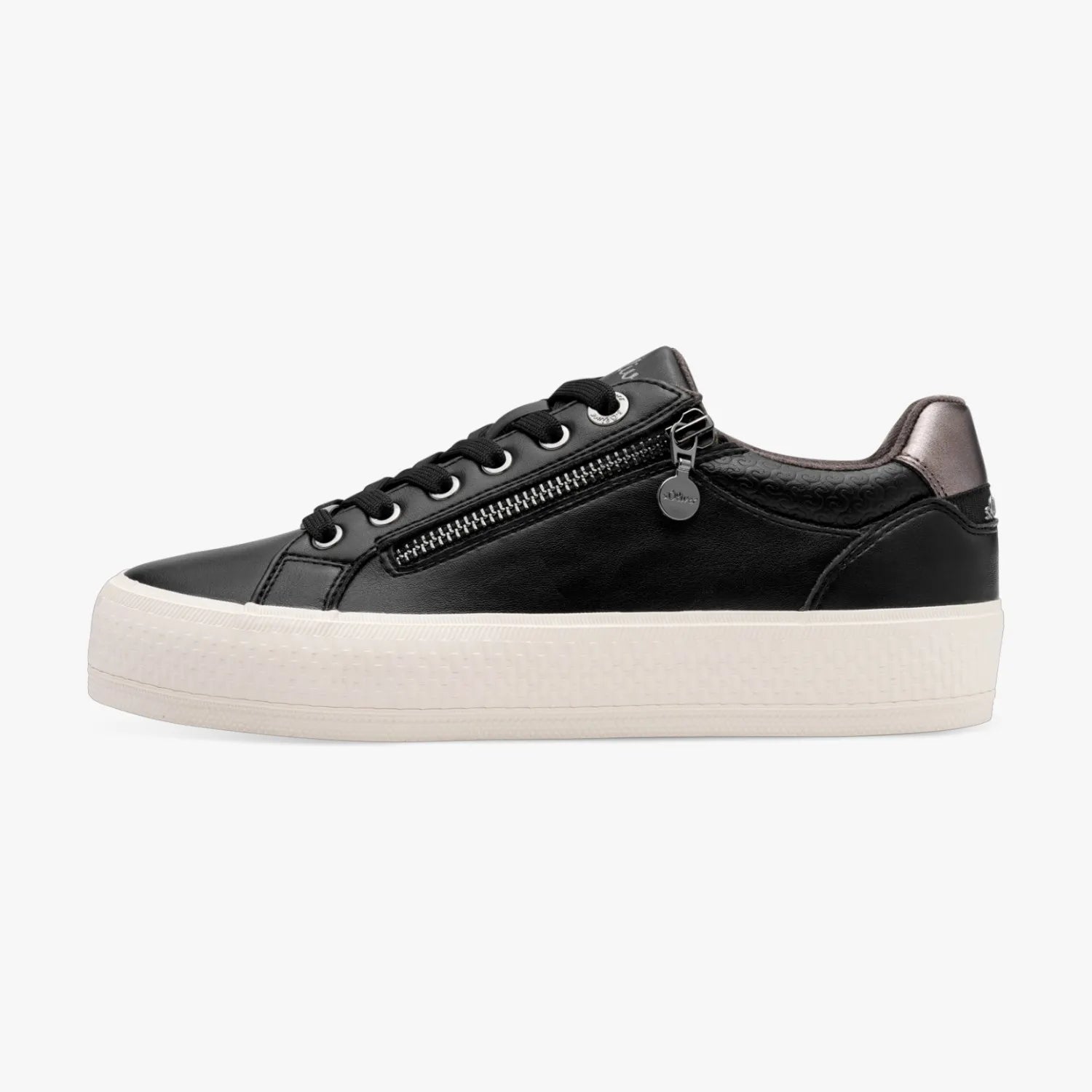 s.Oliver Black Platform Lace-Up Sneaker with Side Zip - Leavys Shoes