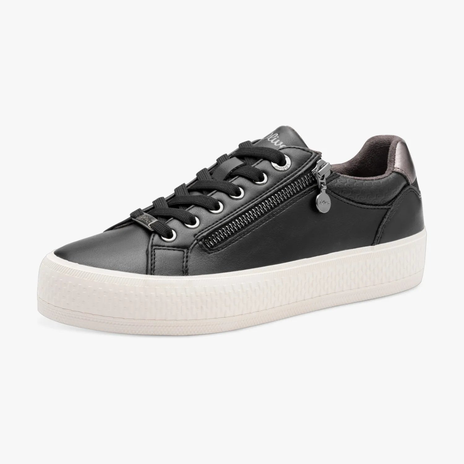 s.Oliver Black Platform Lace-Up Sneaker with Side Zip - Leavys Shoes