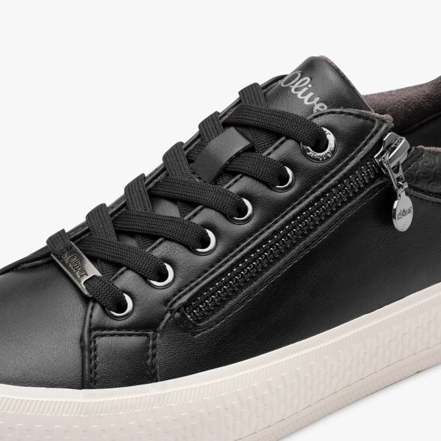 s.Oliver Black Platform Lace-Up Sneaker with Side Zip - Leavys Shoes