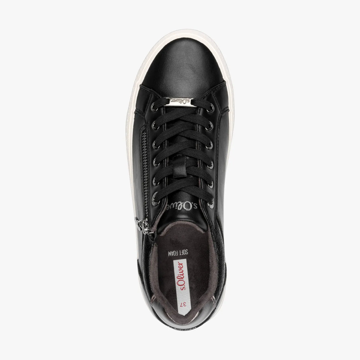 s.Oliver Black Platform Lace-Up Sneaker with Side Zip - Leavys Shoes