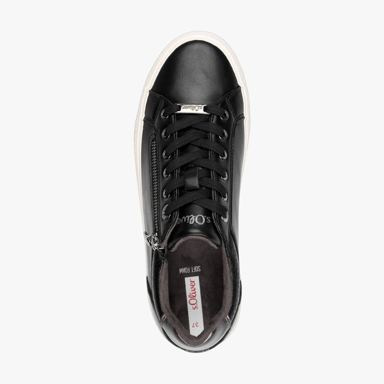 s.Oliver Black Platform Lace-Up Sneaker with Side Zip - Leavys Shoes