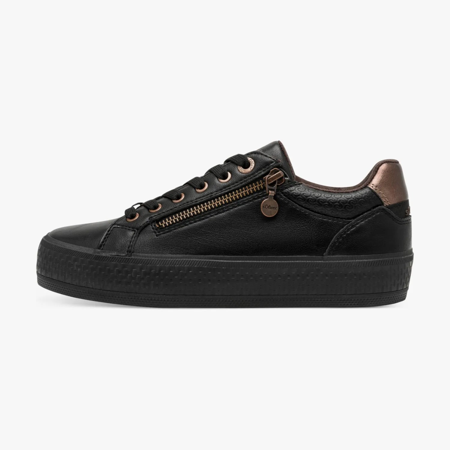s.Oliver Black Trainers with Zipper Detail - Leavys Shoes