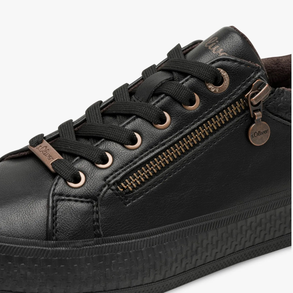 s.Oliver Black Trainers with Zipper Detail - Leavys Shoes