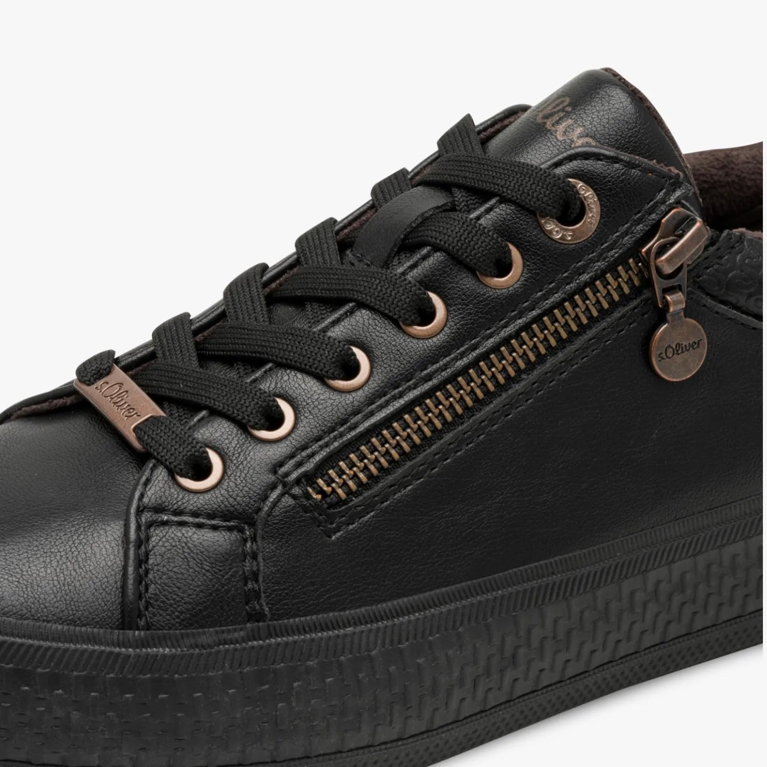 s.Oliver Black Trainers with Zipper Detail - Leavys Shoes