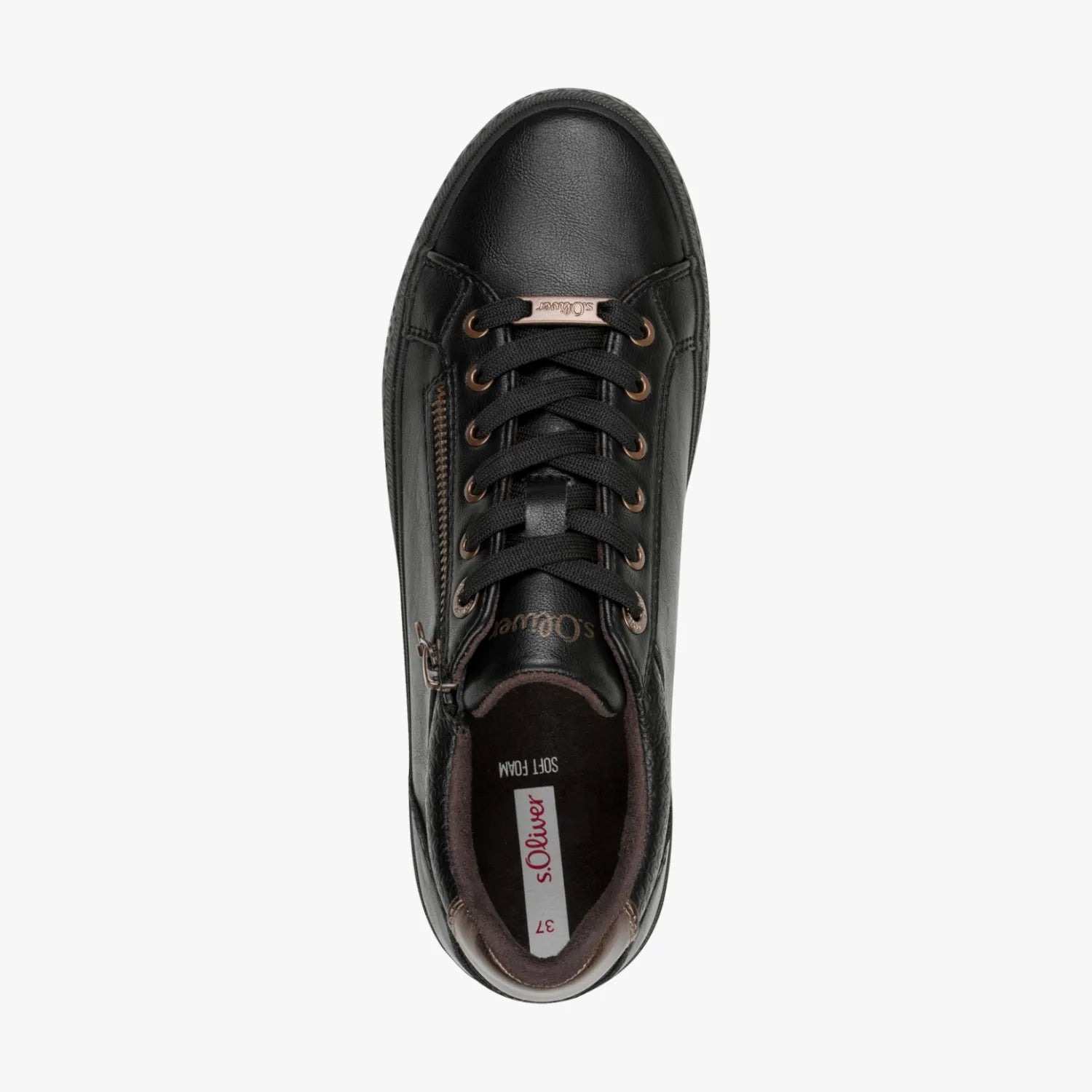 s.Oliver Black Trainers with Zipper Detail - Leavys Shoes
