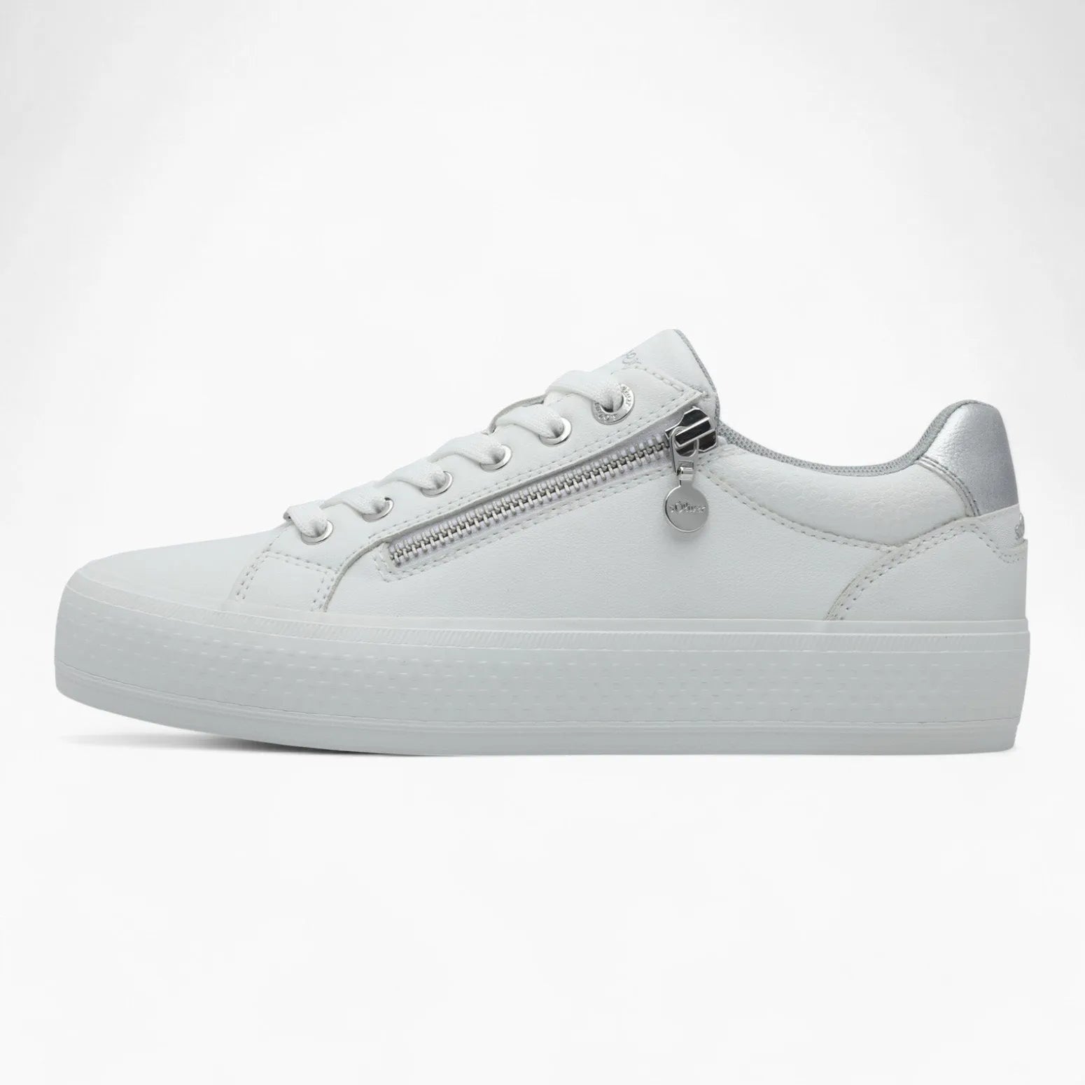 s.Oliver White Platform Trainer with Zip Detail - Leavys Shoes