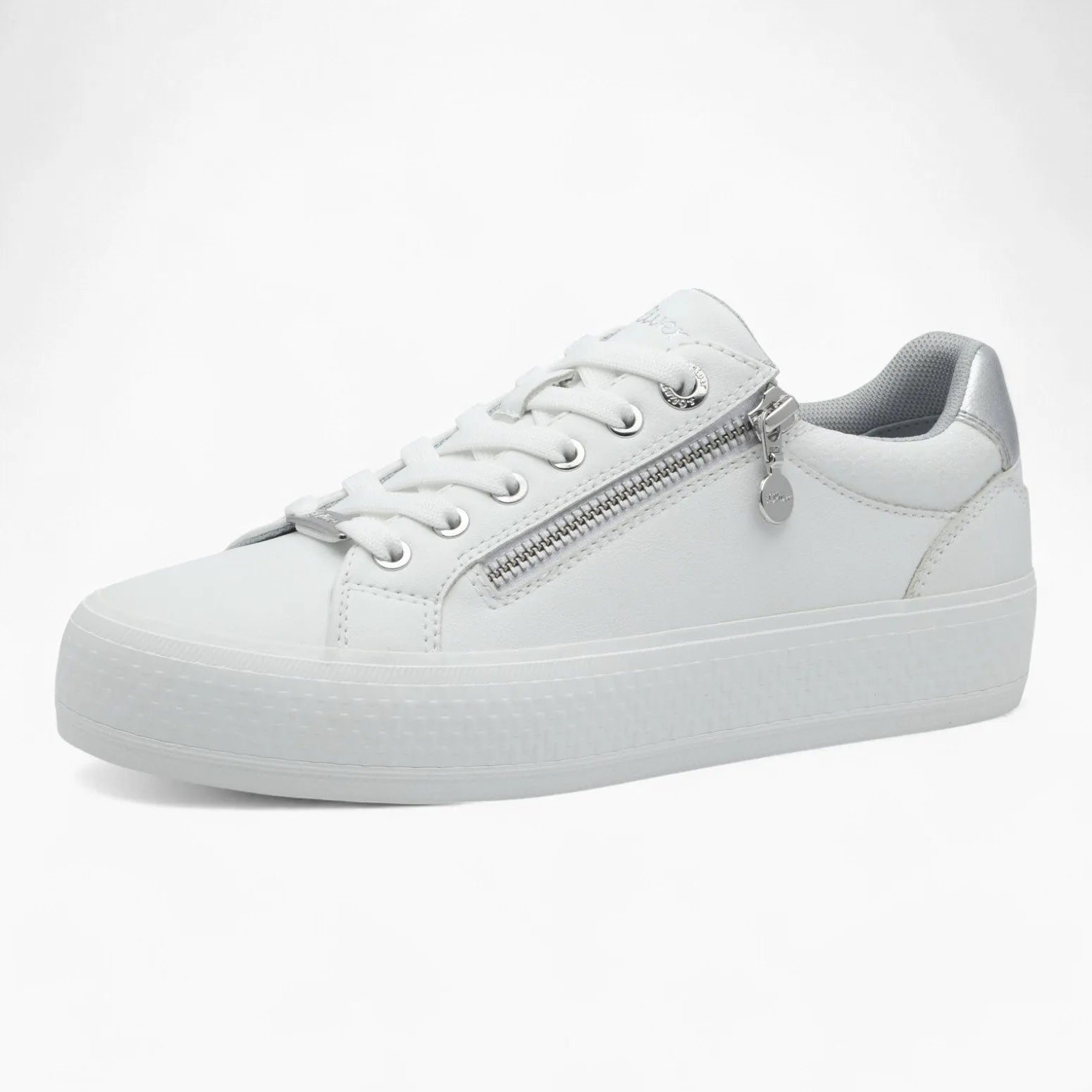 s.Oliver White Platform Trainer with Zip Detail - Leavys Shoes