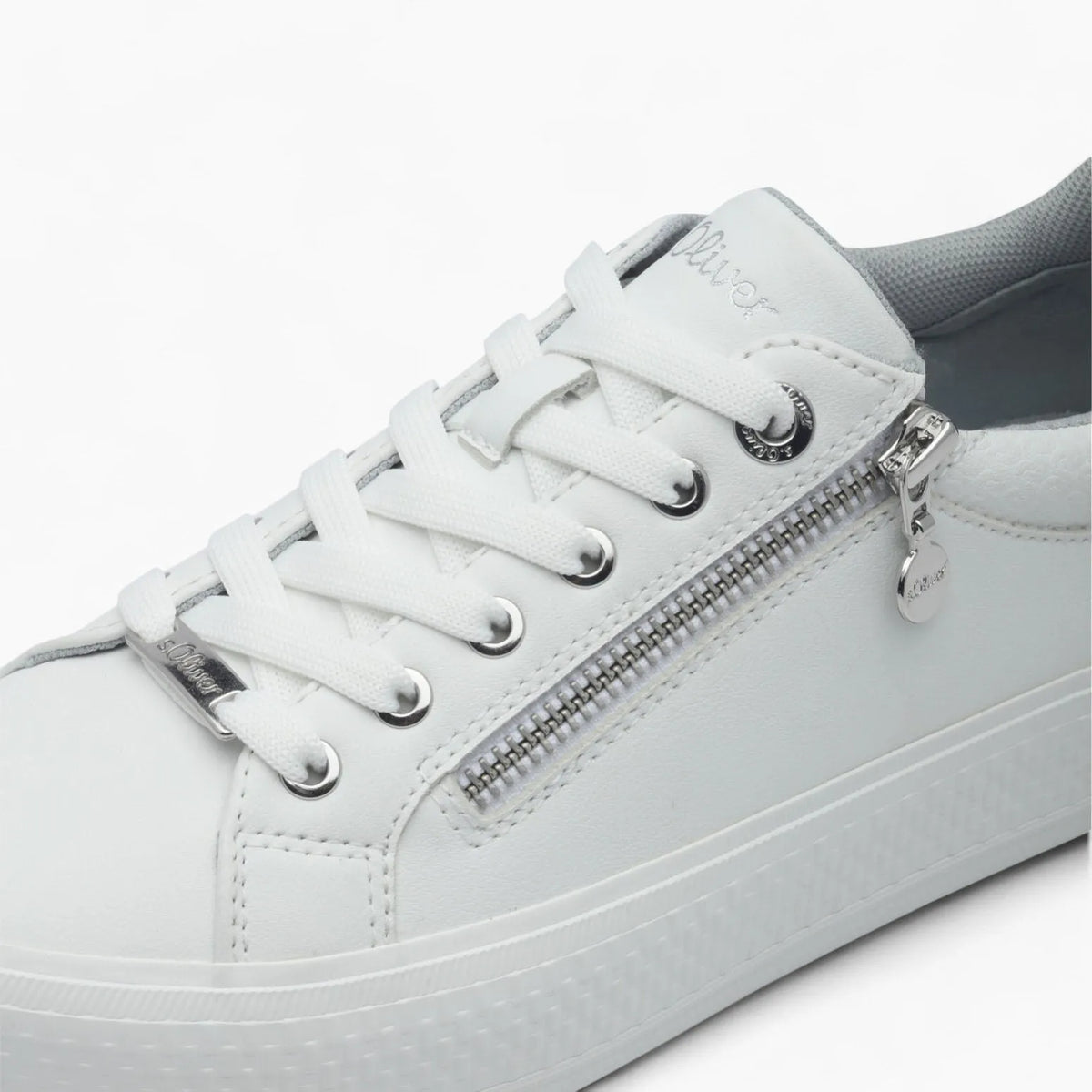 s.Oliver White Platform Trainer with Zip Detail - Leavys Shoes