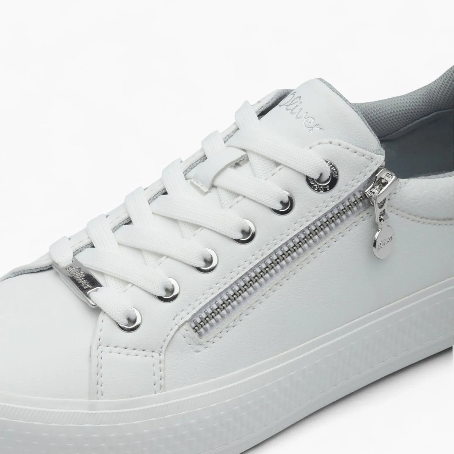 s.Oliver White Platform Trainer with Zip Detail - Leavys Shoes