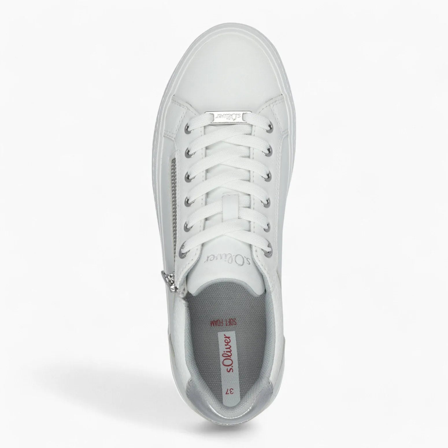 s.Oliver White Platform Trainer with Zip Detail - Leavys Shoes