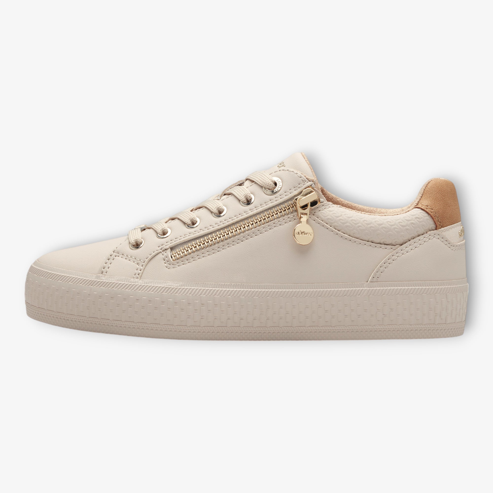 S.Oliver Beige Trainers with Gold Zip and Platform Sole