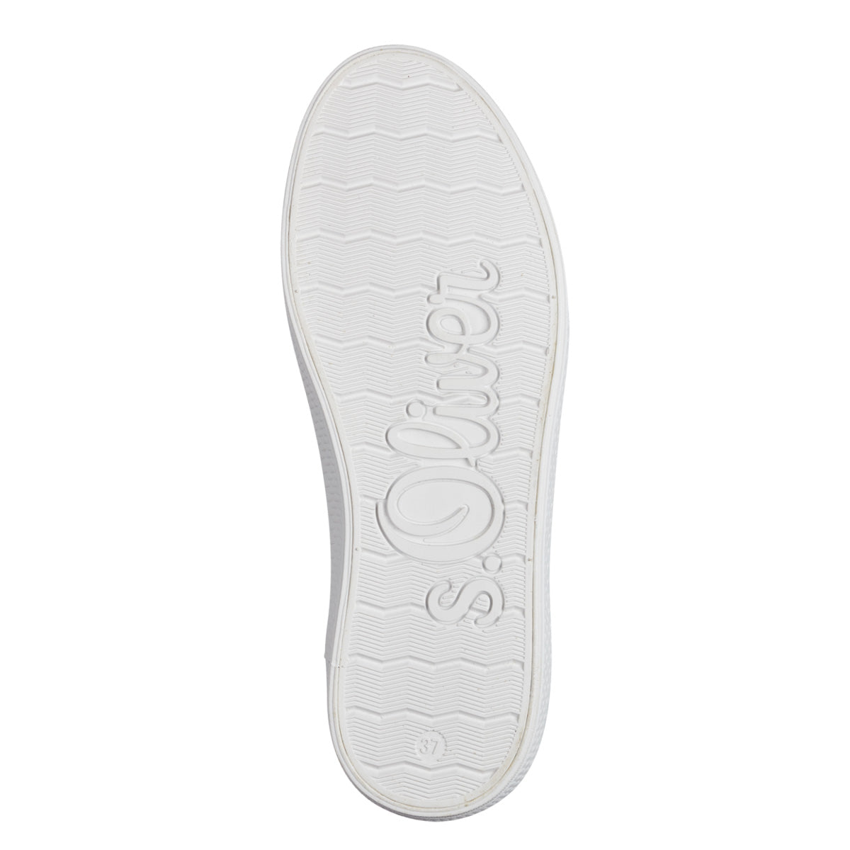 Bottom view focusing on the white flat sole's durability and style.