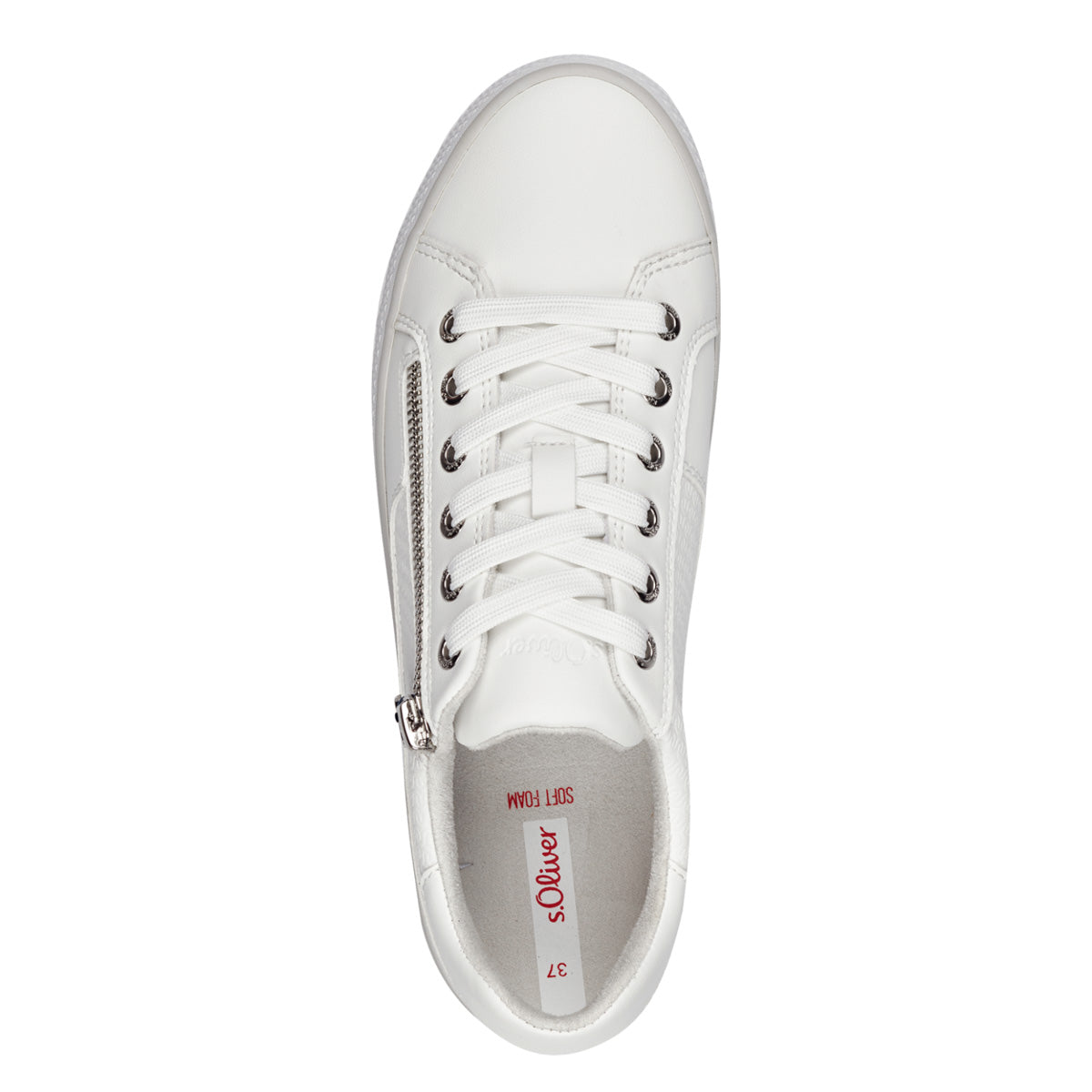 Top view of S.Oliver White Sneakers, focusing on the lace-up design and simple style.