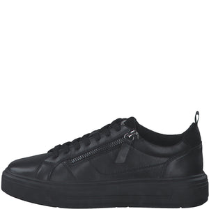 Front view of S. Oliver's sleek black sneaker.