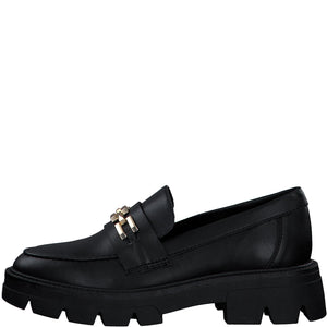 Front view of S. Oliver's black loafer.