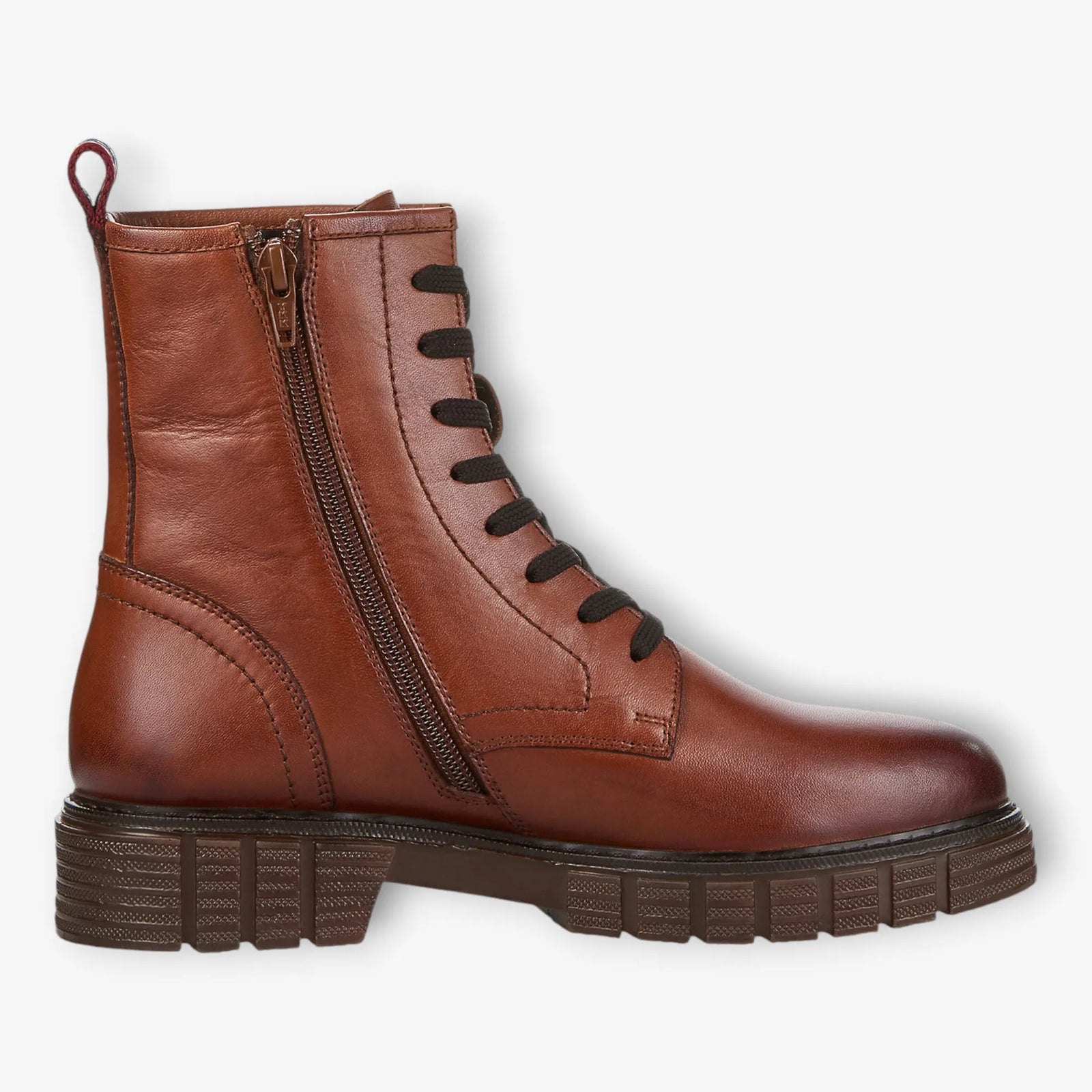 S.Oliver Ladies Brown Lace-Up Boots with Chunky Black Sole - Leavys Shoes