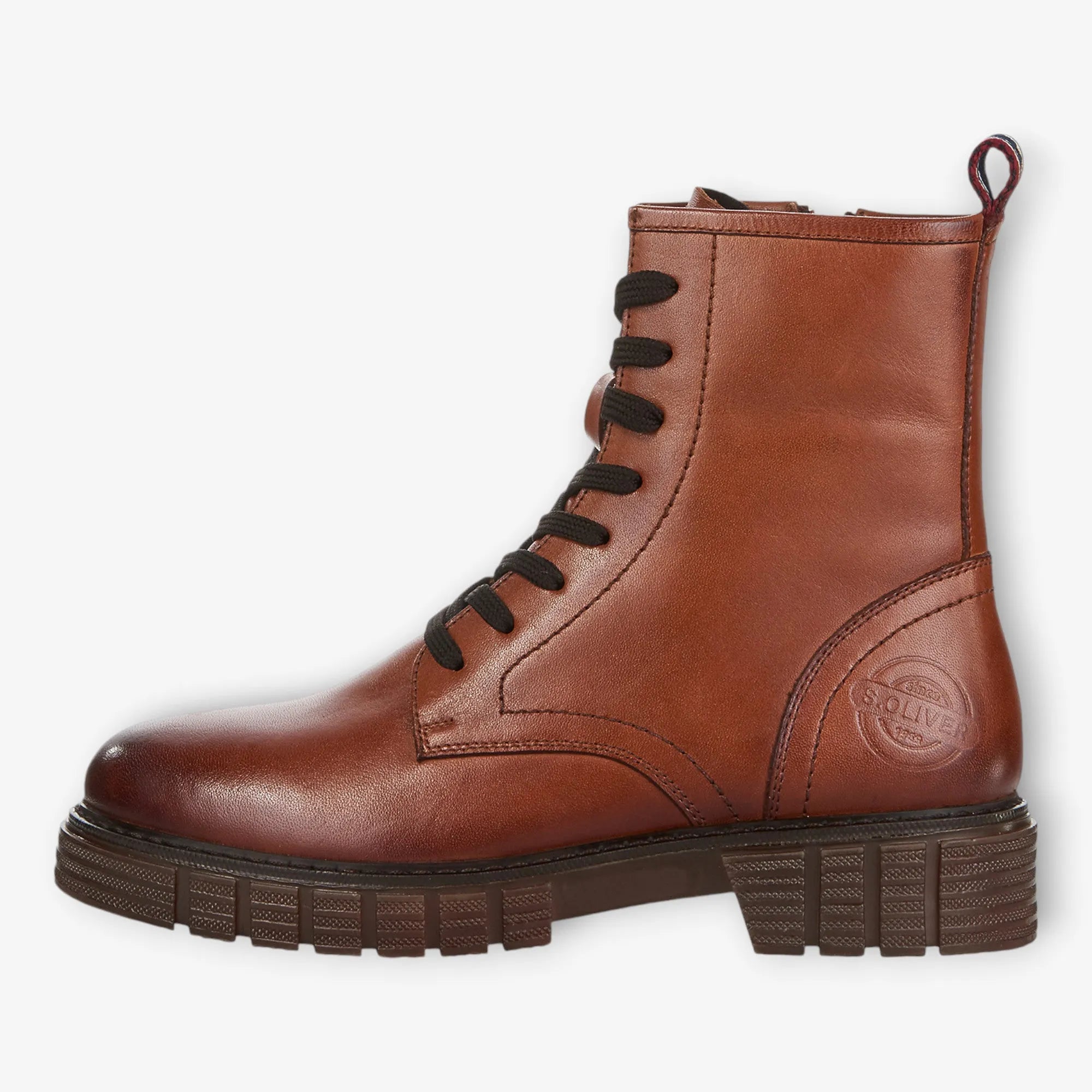 Ladies Brown Lace-Up Boots with Chunky Black Sole - Main Image