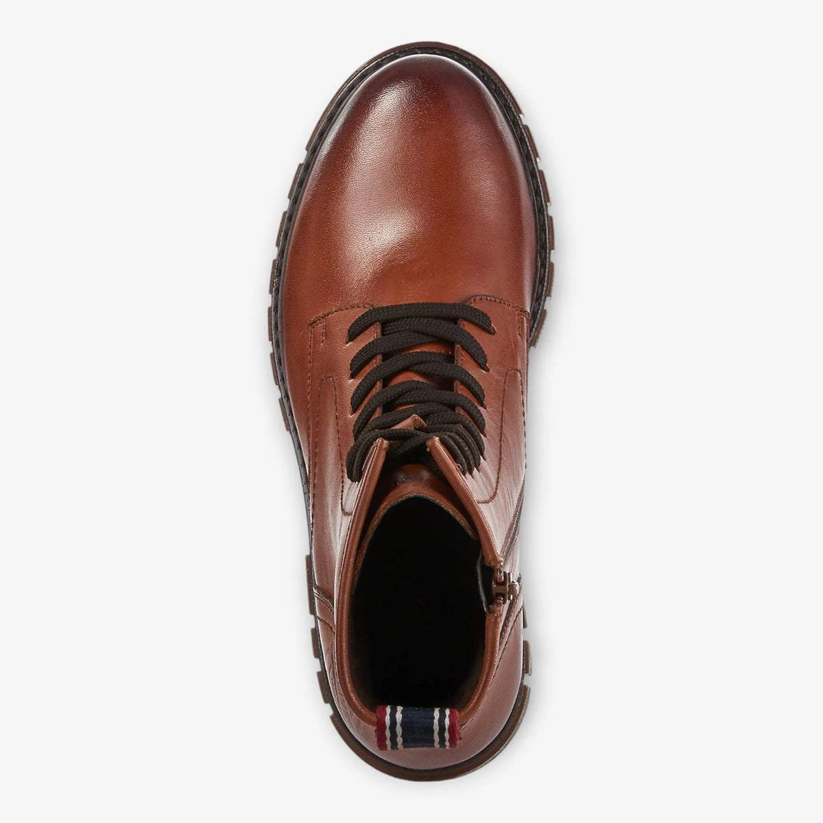 S.Oliver Ladies Brown Lace-Up Boots with Chunky Black Sole - Leavys Shoes