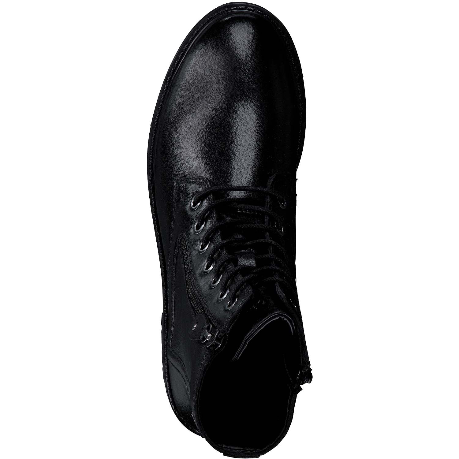 Classic black front view of S. Oliver lace-up boot.