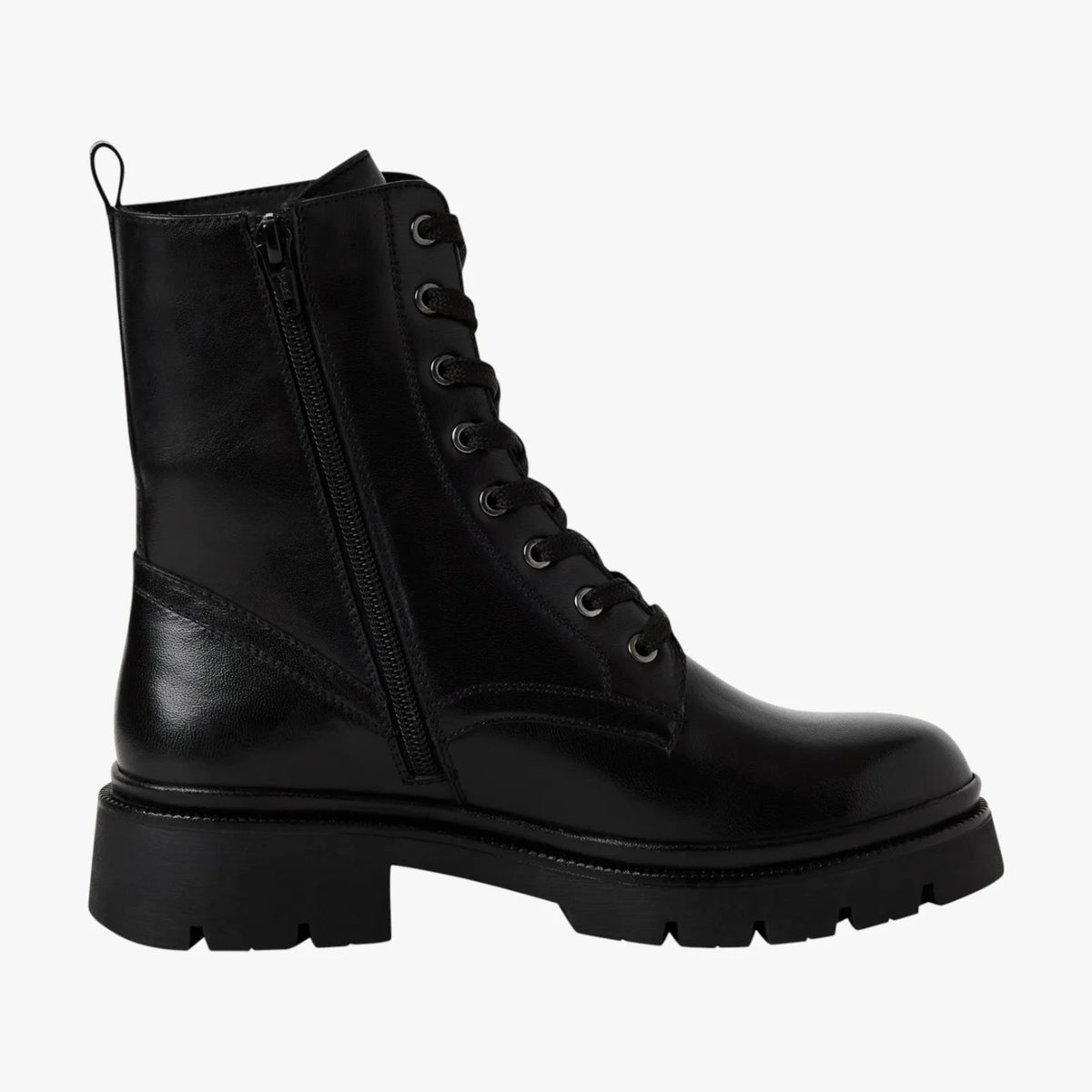 s.Oliver Black Leather Lace-Up Boots with Zipper - Leavys Shoes