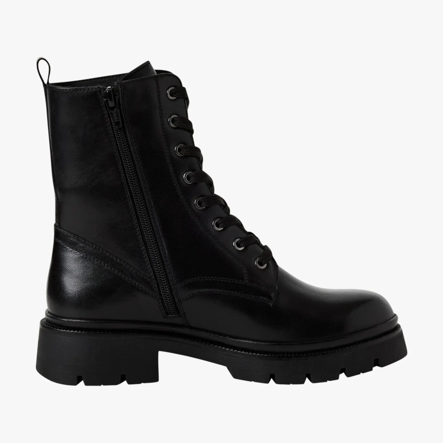 s.Oliver Black Leather Lace-Up Boots with Zipper - Leavys Shoes