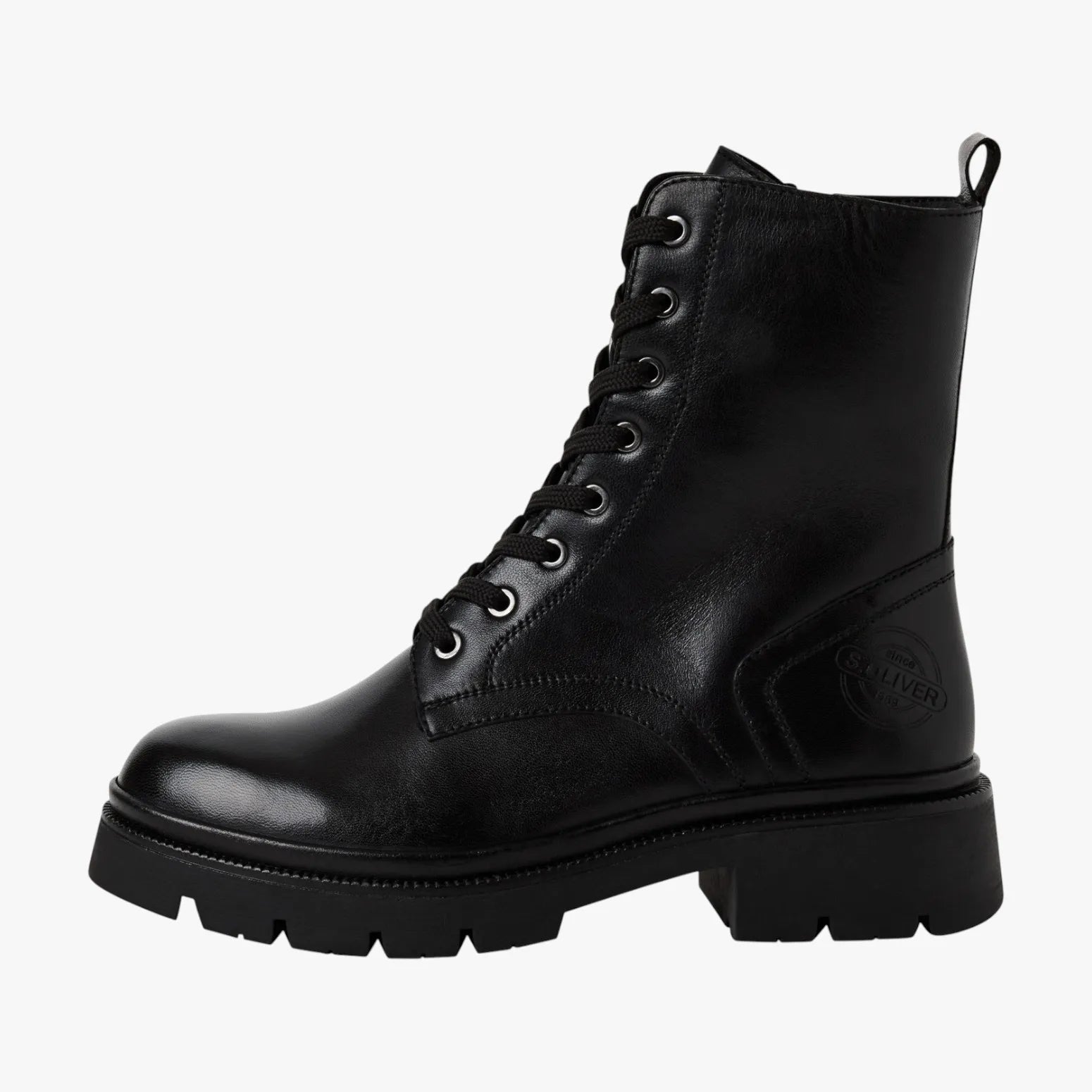 s.Oliver Black Leather Lace-Up Boots with Zipper - Leavys Shoes