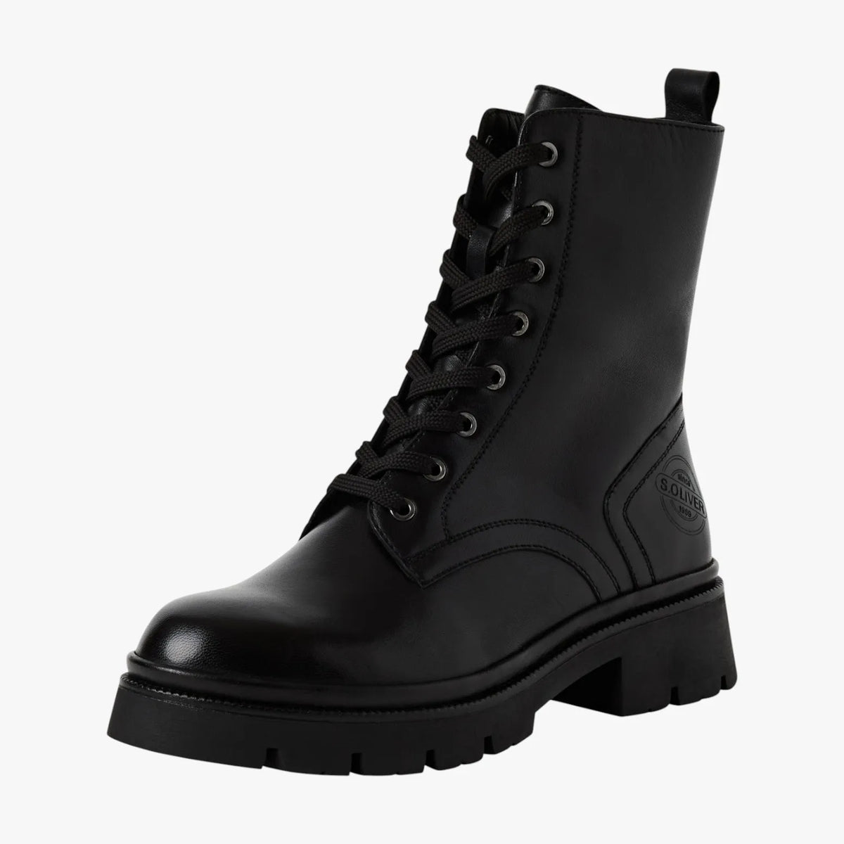 s.Oliver Black Leather Lace-Up Boots with Zipper - Leavys Shoes