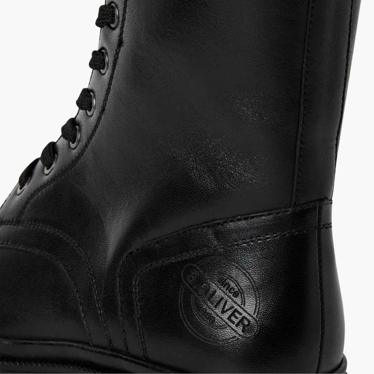 s.Oliver Black Leather Lace-Up Boots with Zipper - Leavys Shoes