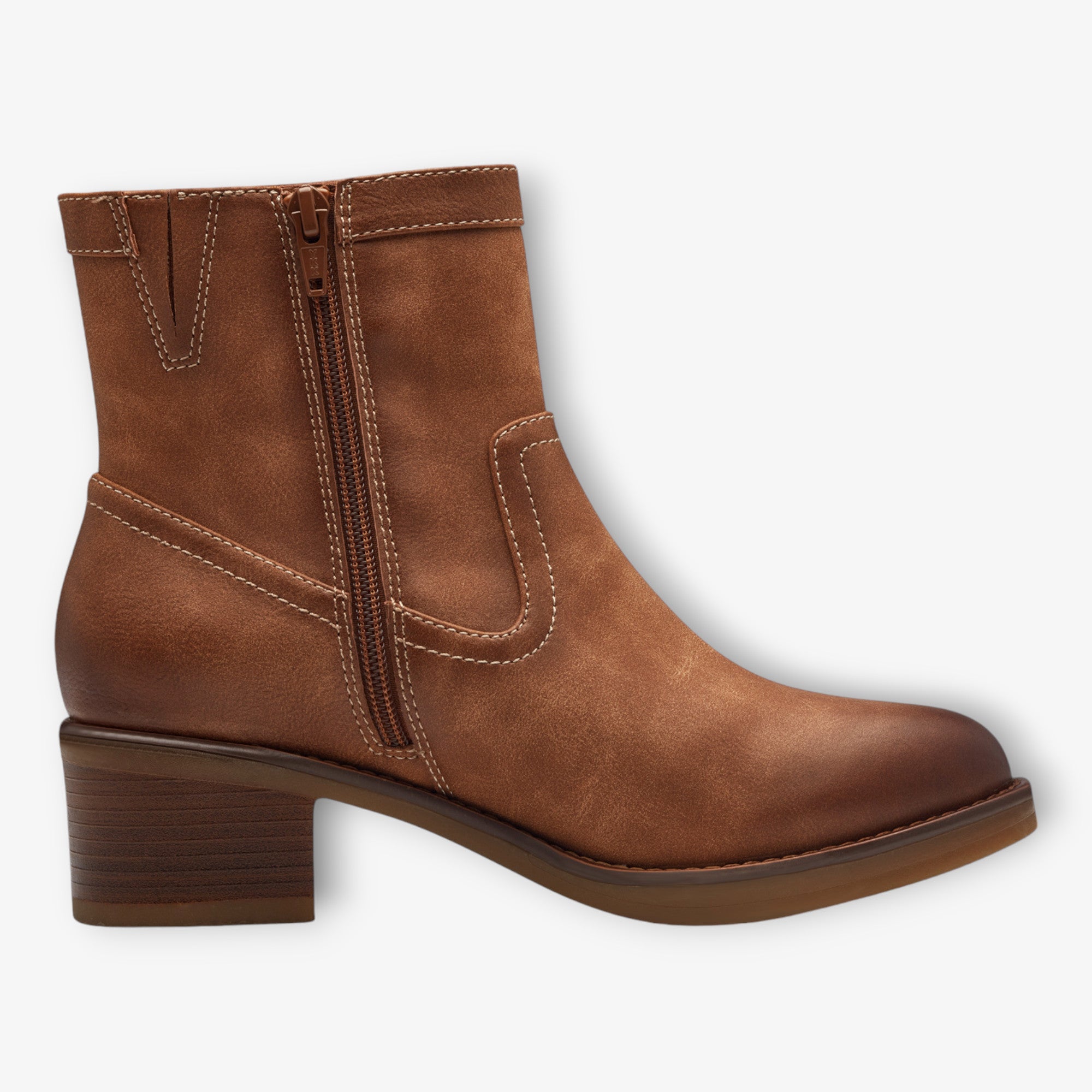 S.Oliver Ladies Brown Boots with Side Zip and Block Heel - Leavys Shoes