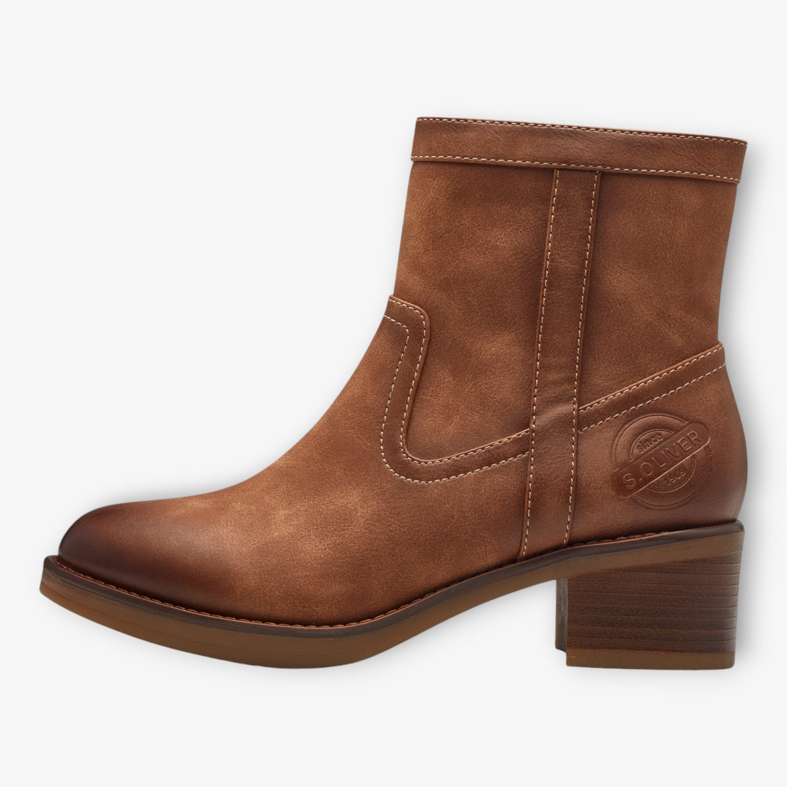 S.Oliver Ladies Brown Boots with Side Zip and Block Heel