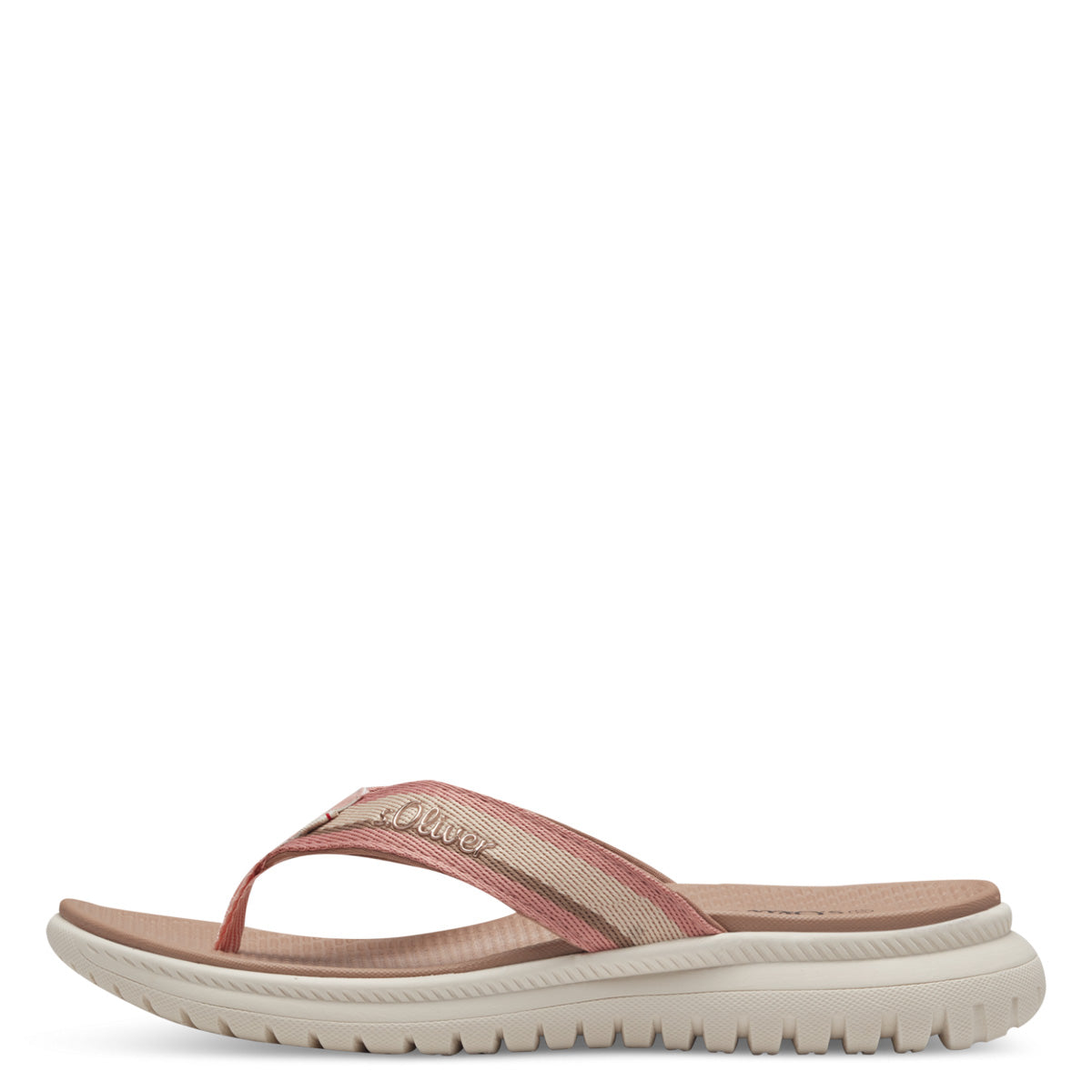     Front view of s.Oliver rose pink sandals showing the toe bar.
