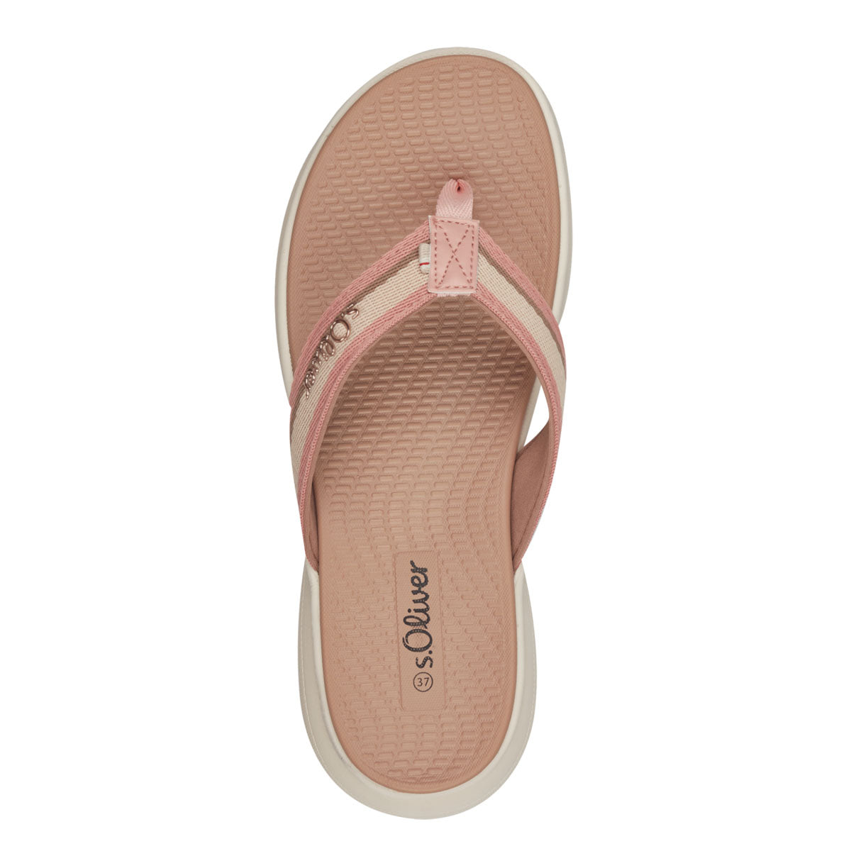 Top view of s.Oliver rose pink sandals showing the rounded toe shape.