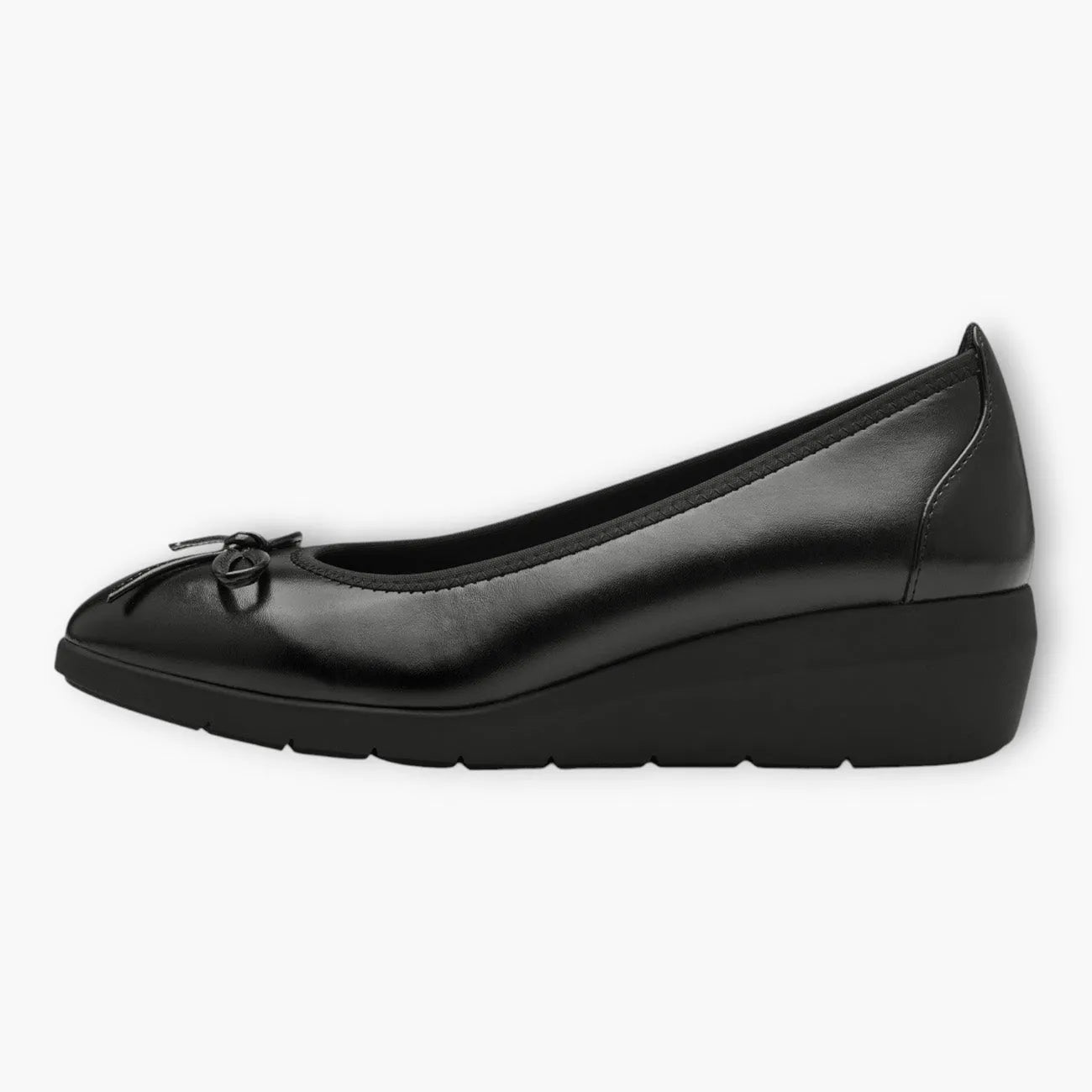 Black Vegan Wide Fit Ballerina Shoes with Low Wedge Sole