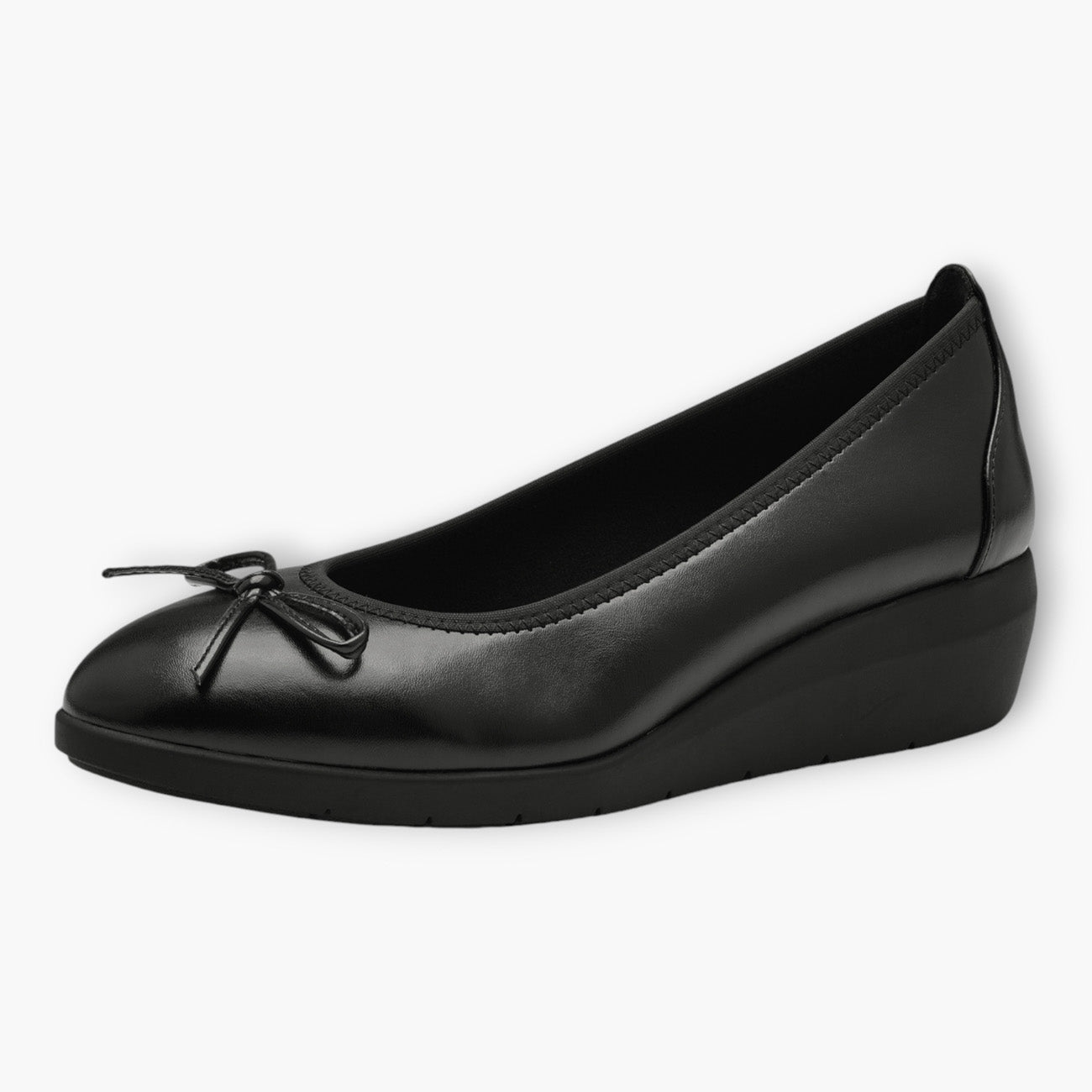 Black Vegan Wide Fit Ballerina Shoes with Low Wedge Sole