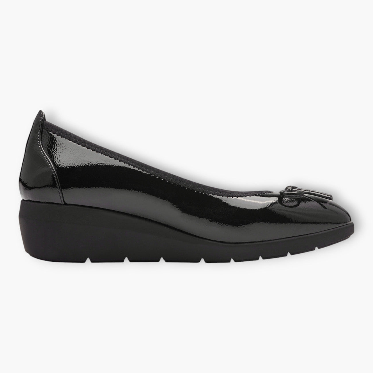 Jana Black Patent Bow Detail Wide Fit Ballerina Shoes - Leavys Shoes