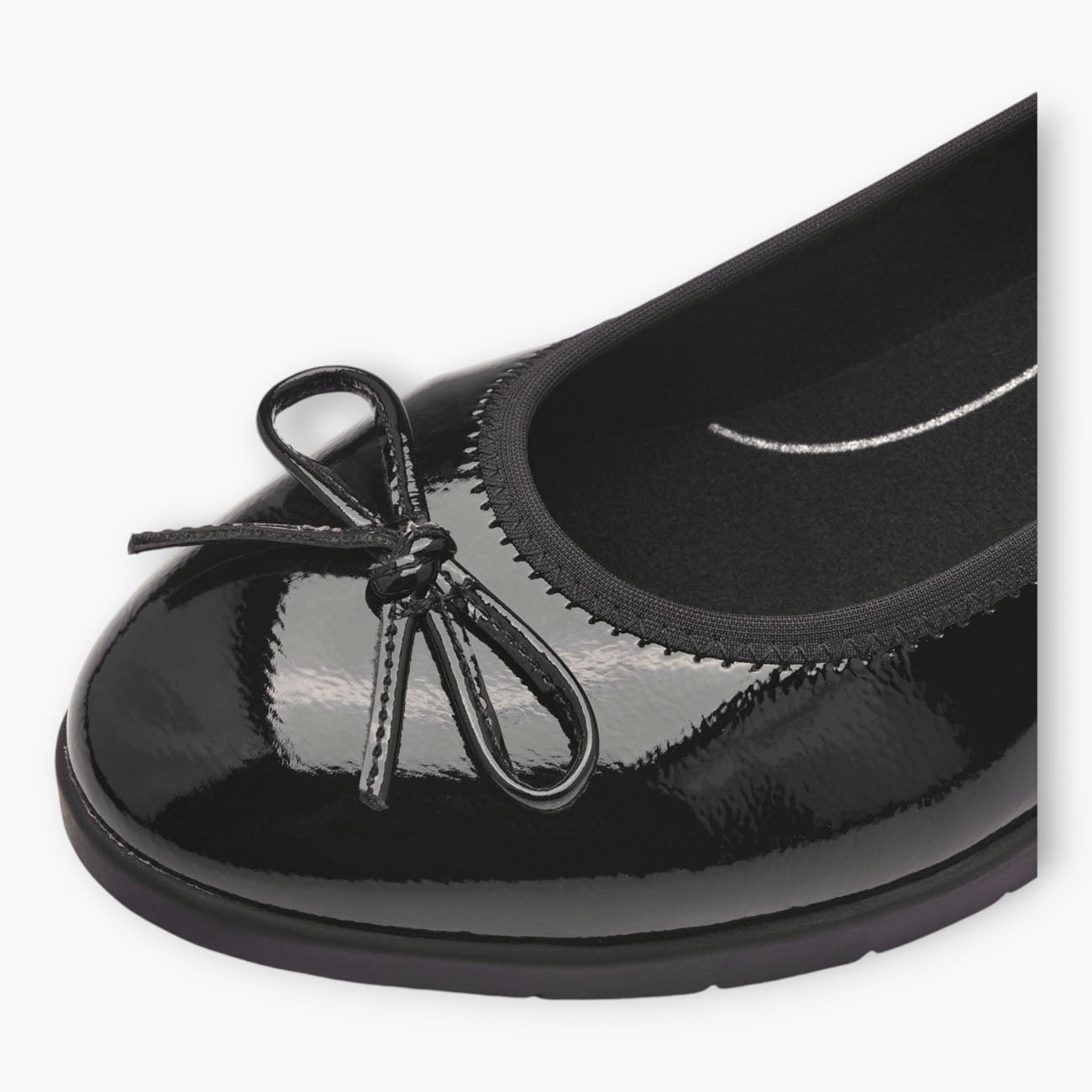 Jana Black Patent Bow Detail Wide Fit Ballerina Shoes - Leavys Shoes