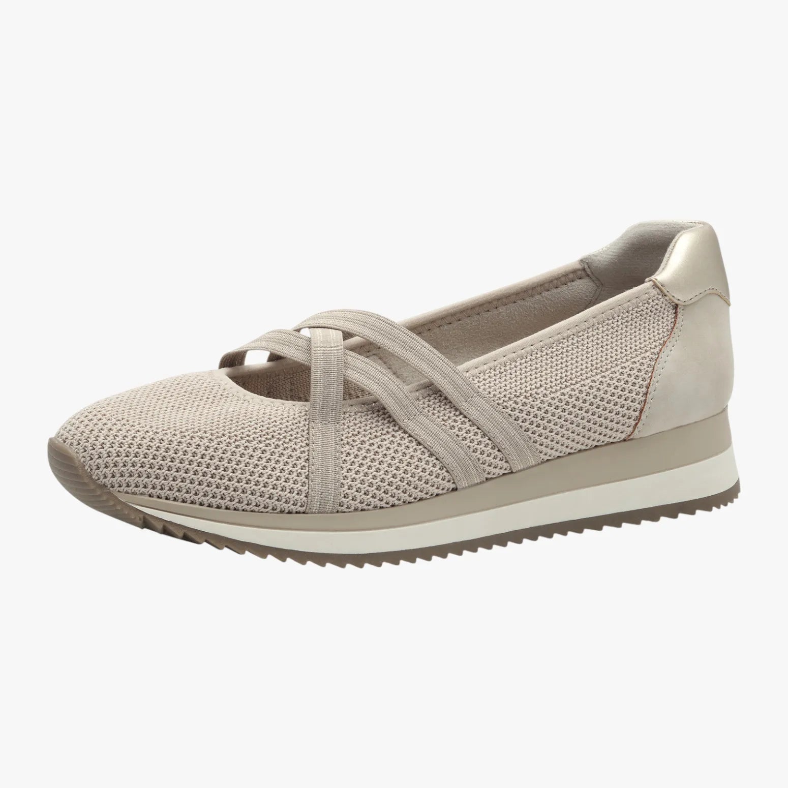 Jana Taupe Vegan Ballerina with Criss-Cross Elastic Straps - Leavys Shoes